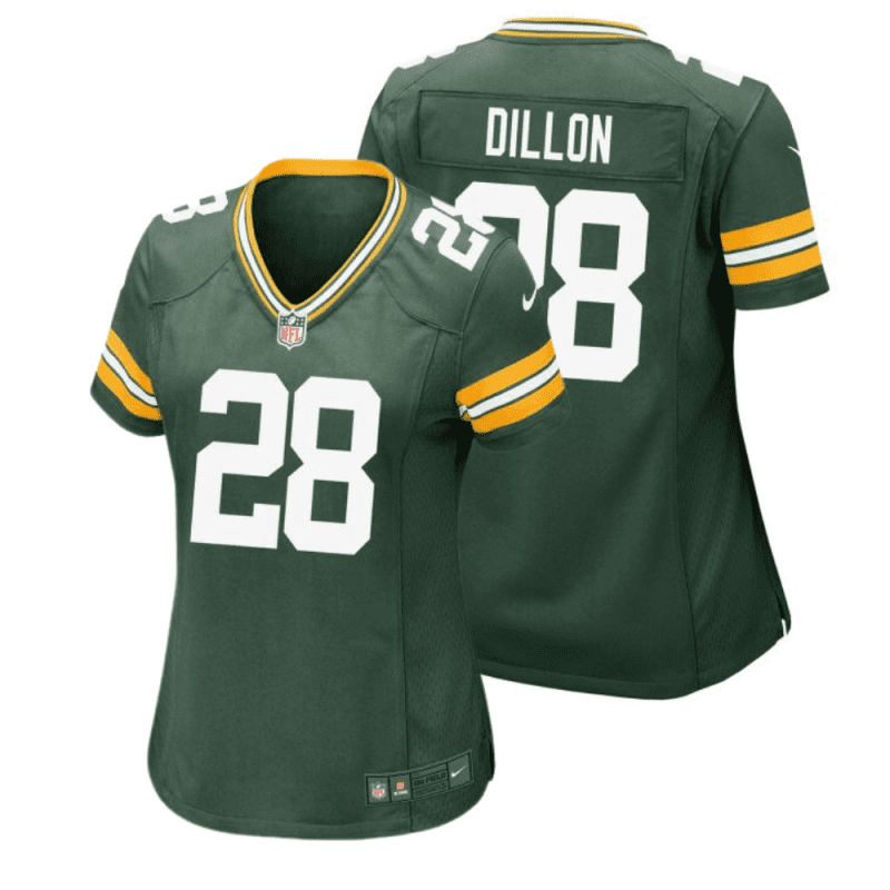 a j dillon 28 green bay packers women home game jersey green