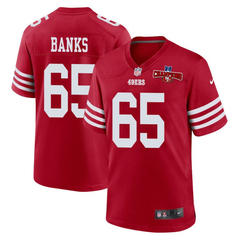 aaron banks 65 san francisco 49ers nfc champions patch game men jersey scarlet