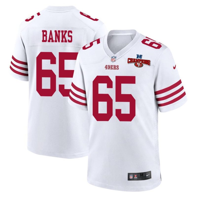 aaron banks 65 san francisco 49ers nfc champions patch game men jersey white