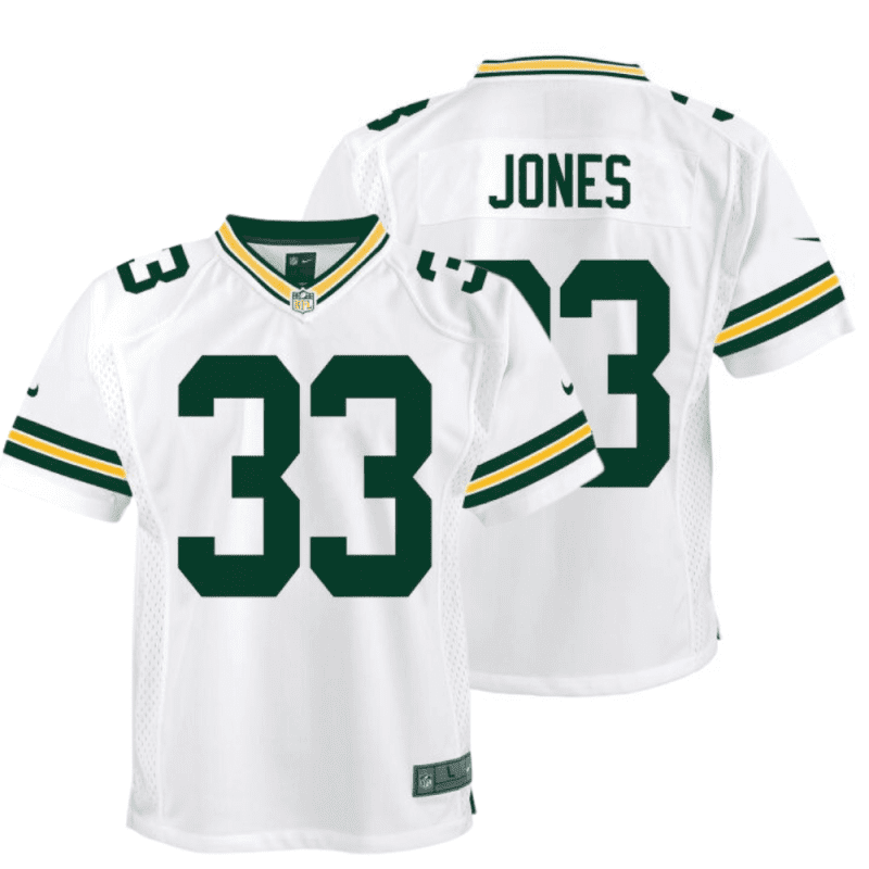 aaron jones 33 green bay packers youth away game jersey white