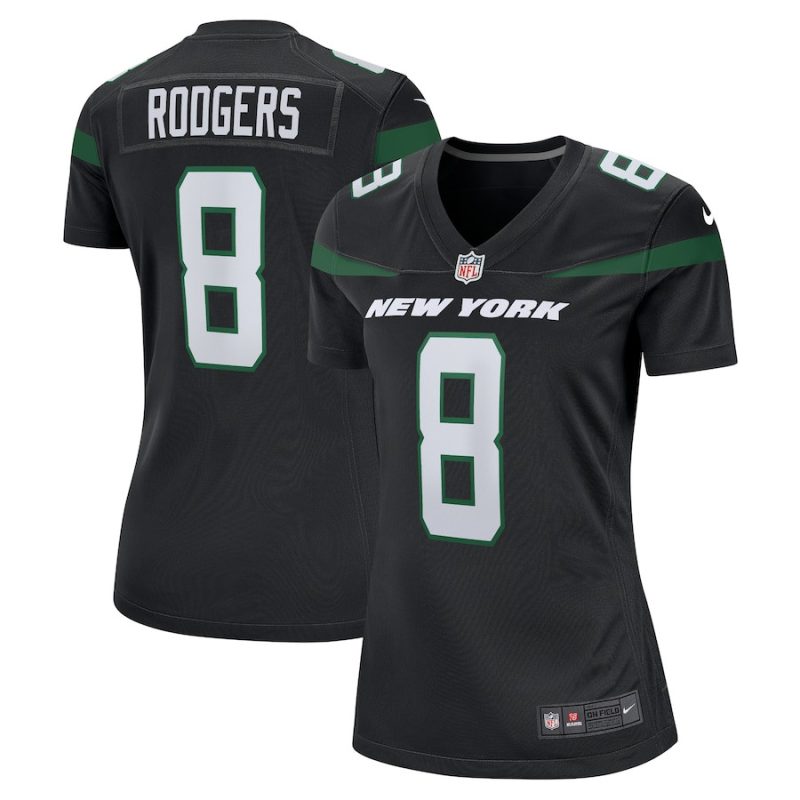 aaron rodgers 8 new york jets women jersey black