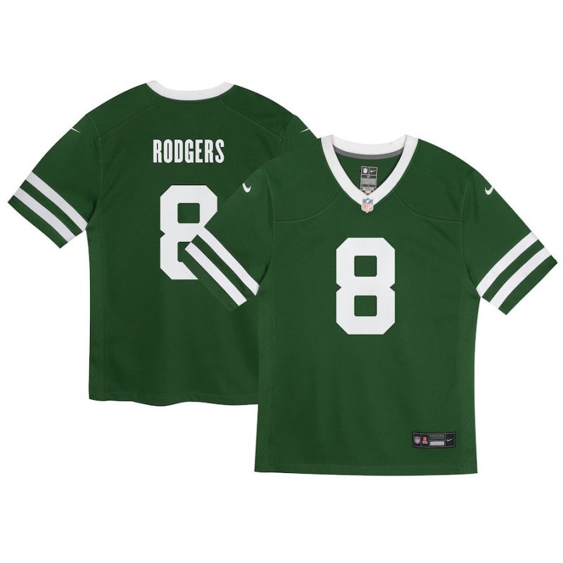 aaron rodgers 8 new york jets youth game jersey legacy green