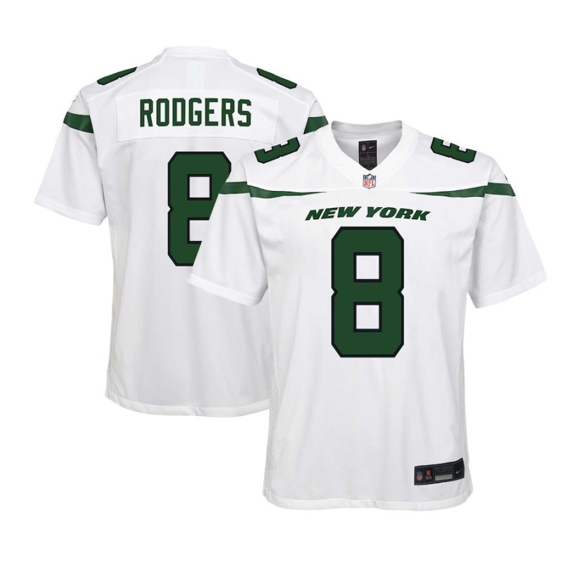 aaron rodgers 8 new york jets youth game jersey white