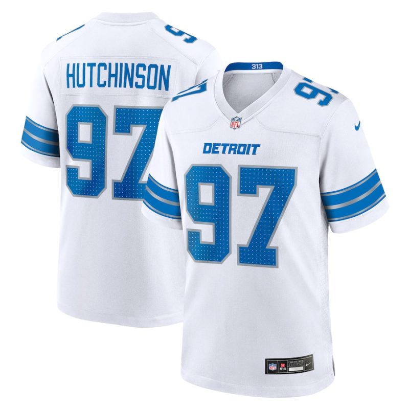 aidan hutchinson 97 detroit lions game jersey men white