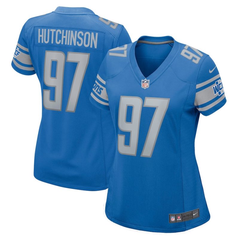 aidan hutchinson 97 detroit lions women game jersey blue