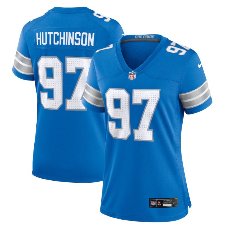 aidan hutchinson 97 detroit lions womens team game jersey blue