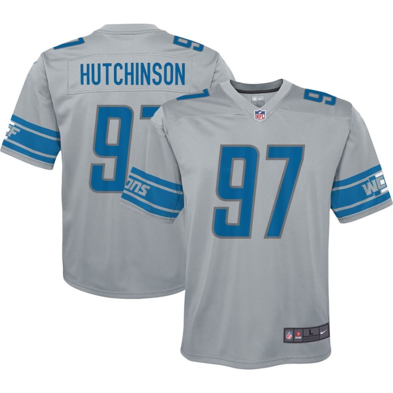 aidan hutchinson 97 detroit lions youth inverted game jersey silver