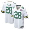 aj dillon 28 signed green bay packers super bowl lviii game men jersey white