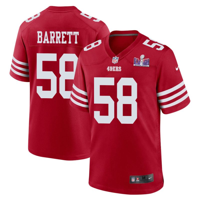 alex barrett 58 san francisco 49ers super bowl lviii patch game men jersey scarlet