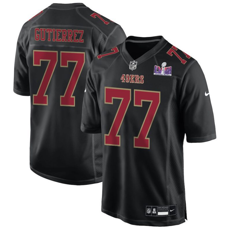 alfredo gutierrez 77 san francisco 49ers super bowl lviii patch fashion game men jersey carbon black