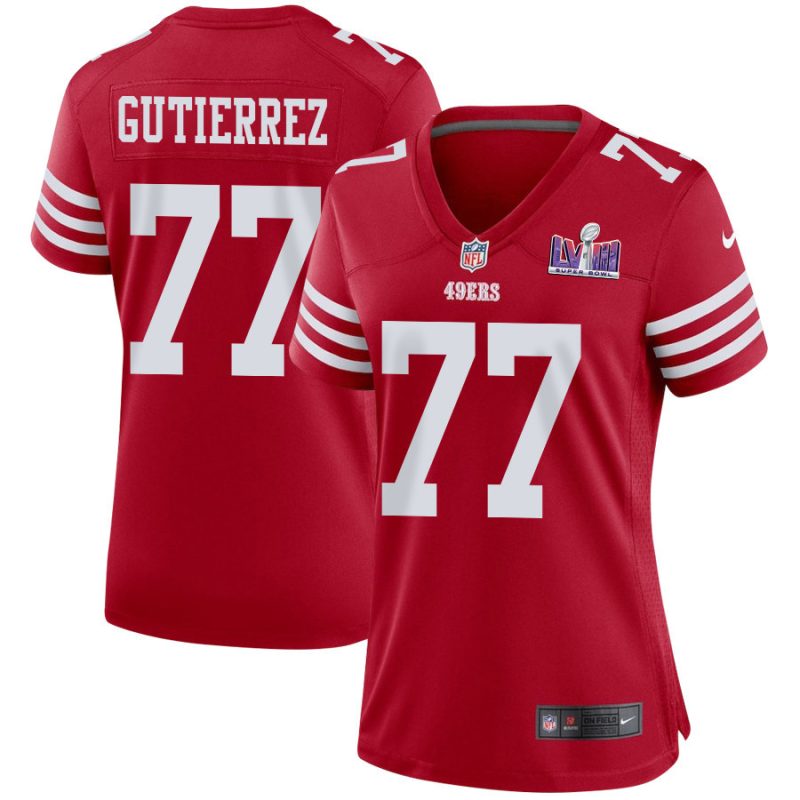 alfredo gutierrez 77 san francisco 49ers super bowl lviii patch game women jersey scarlet