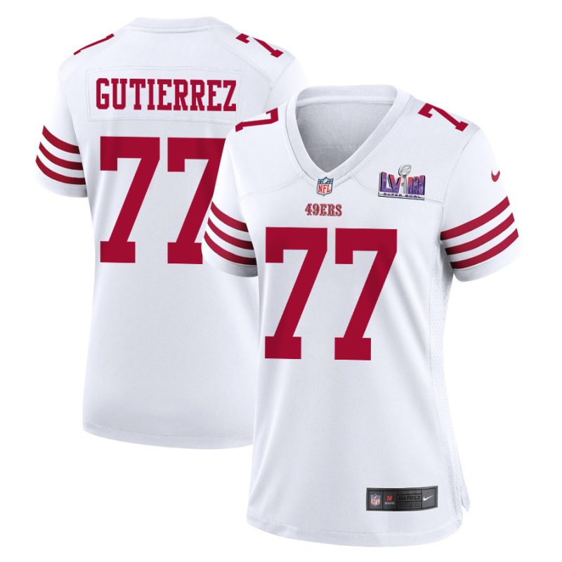 alfredo gutierrez 77 san francisco 49ers super bowl lviii patch game women jersey white