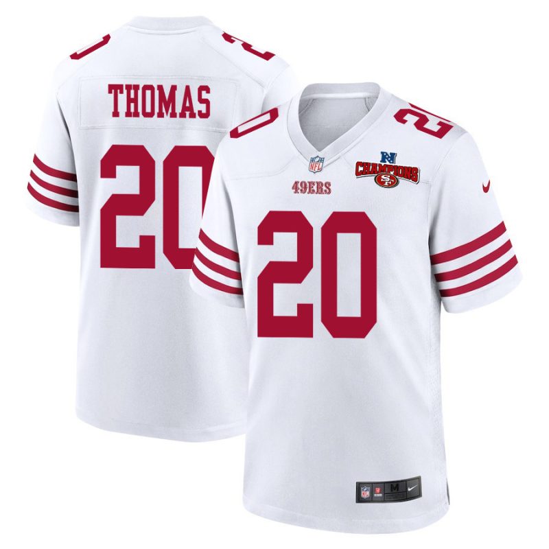 ambry thomas 20 san francisco 49ers nfc champions patch game men jersey white