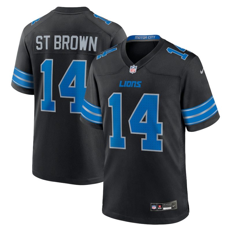 amon ra st brown 14 detroit lions 2nd alternate game jersey men black