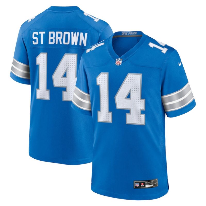 amon ra st brown 14 detroit lions game jersey men blue