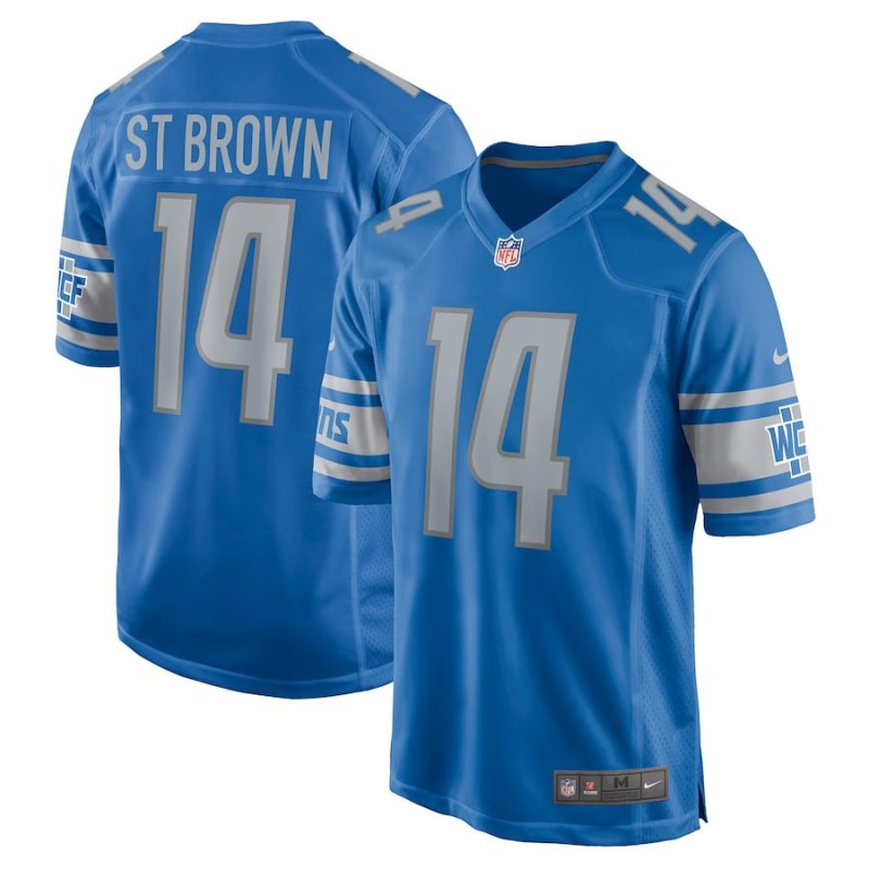 amon ra st brown 14 detroit lions men game jersey blue