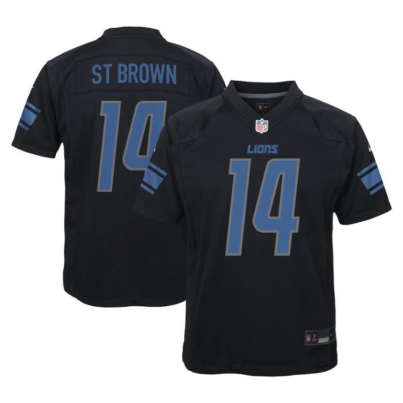 amon ra st brown 14 detroit lions youth fashion game jersey black