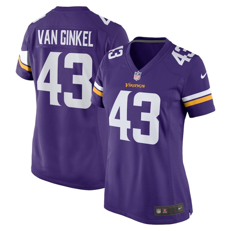 andrew van ginkel 43 minnesota vikings team game women jersey purple