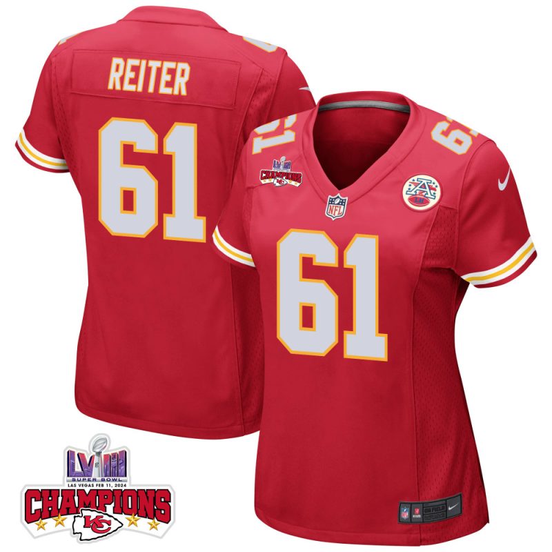 austin reiter 61 kansas city chiefs super bowl lviii champions 4 stars patch game women jersey red