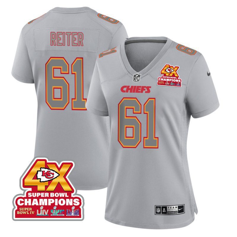 austin reiter 61 kansas city chiefs super bowl lviii champions 4x atmosphere fashion game women jersey gray