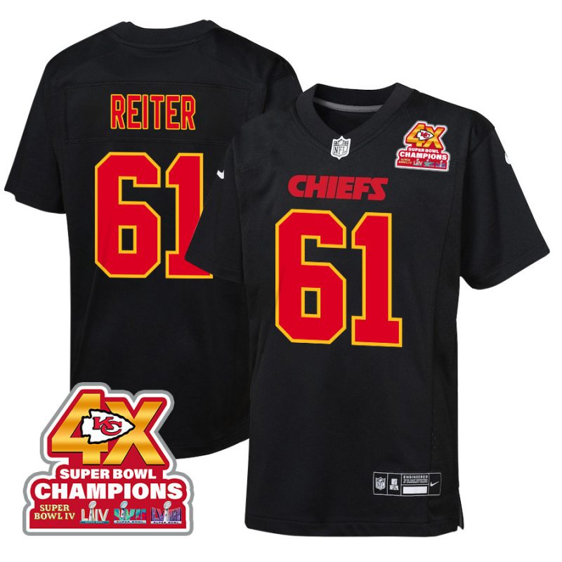 austin reiter 61 kansas city chiefs super bowl lviii champions 4x fashion game youth jersey carbon black