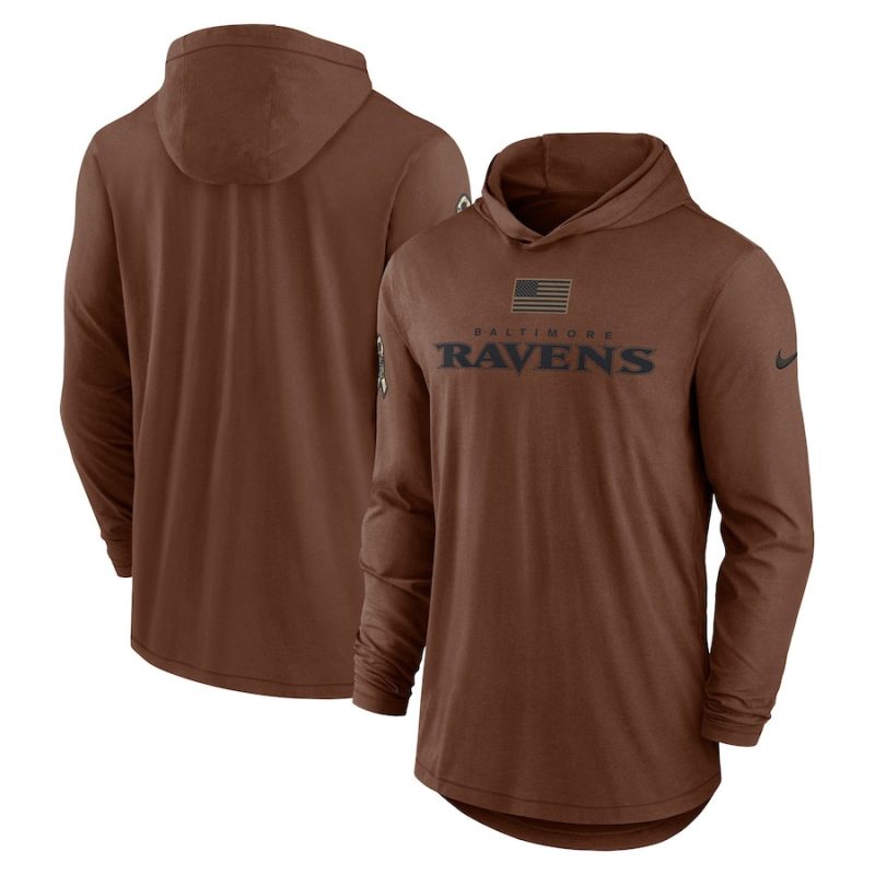 baltimore ravens 2023 salute to service lightweight men long sleeve hoodie t shirt brown