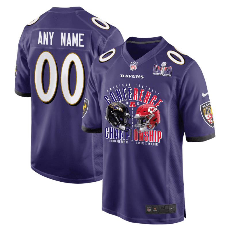 baltimore ravens vs kansas city chiefs 2023 afc championship matchup game custom men jersey purple