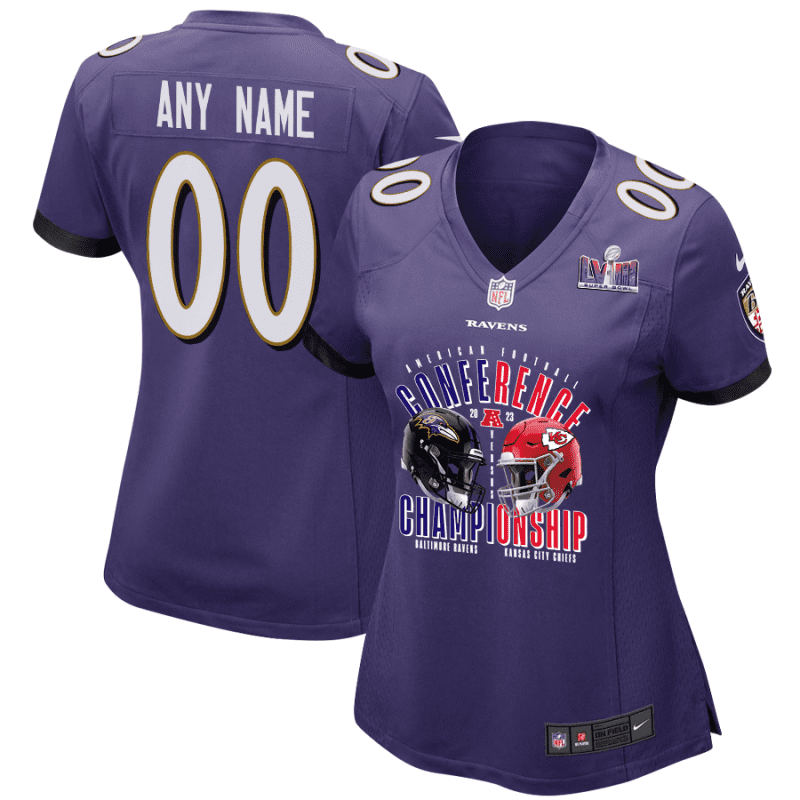 baltimore ravens vs kansas city chiefs 2023 afc championship matchup game custom women jersey purple