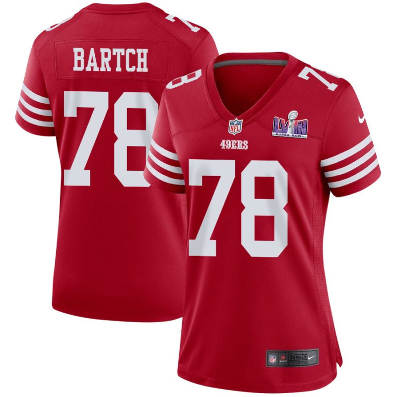 ben bartch 78 san francisco 49ers super bowl lviii patch game women jersey scarlet