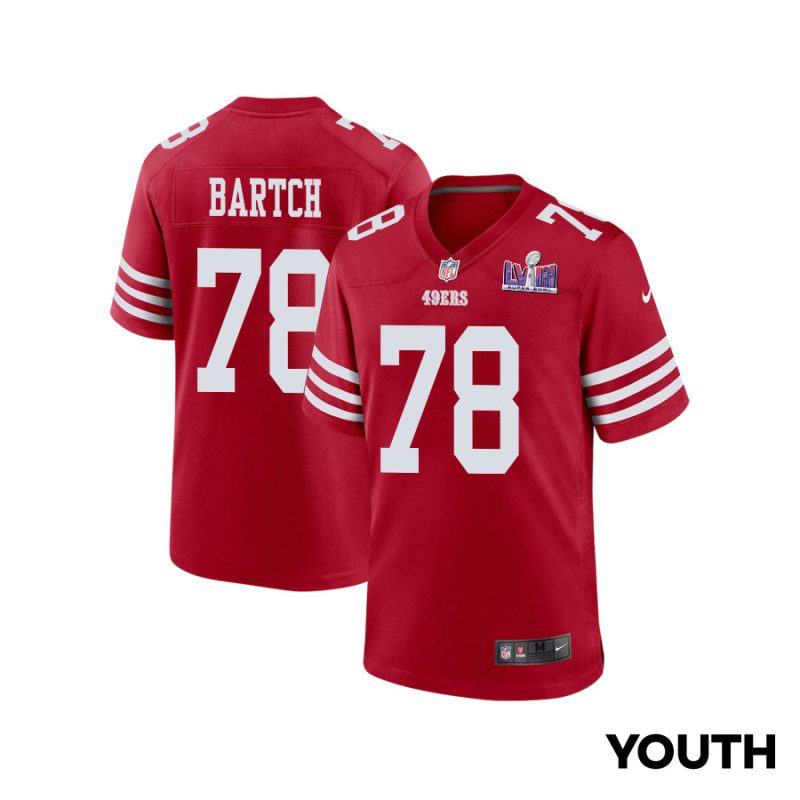 ben bartch 78 san francisco 49ers super bowl lviii patch game youth jersey scarlet