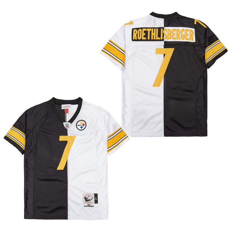 ben roethlisberger 7 pittsburgh steelers two toned retro throwback men jersey black white