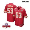 bj thompson 53 kansas city chiefs super bowl lviii champions 4 stars patch game youth jersey red