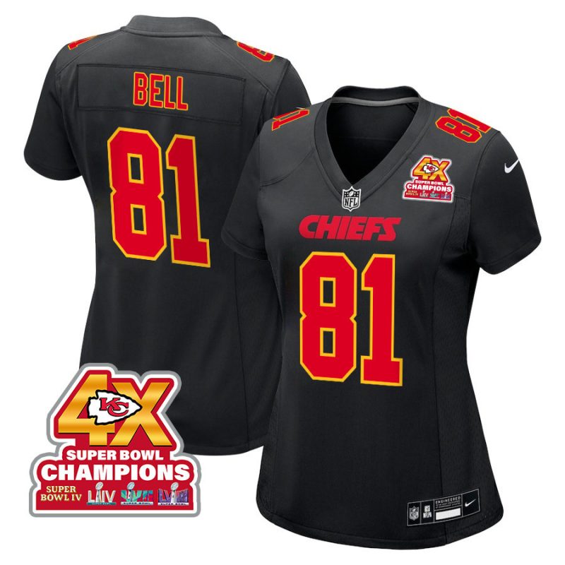 blake bell 81 kansas city chiefs super bowl lviii champions 4x fashion game women jersey carbon black