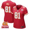 blake bell 81 kansas city chiefs super bowl lviii champions 4x game women jersey red