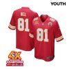 blake bell 81 kansas city chiefs super bowl lviii champions 4x game youth jersey red