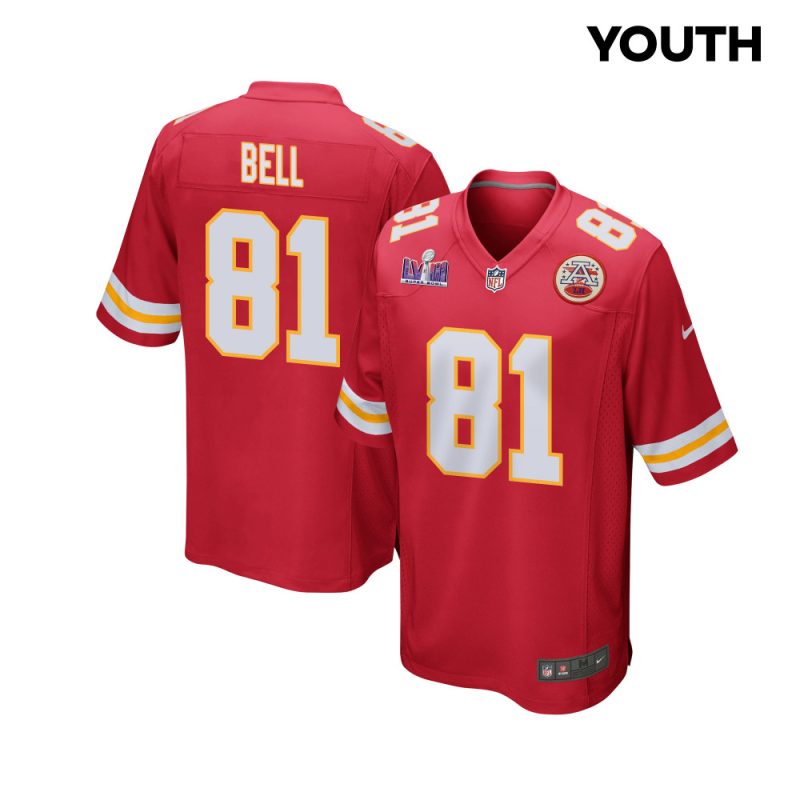 blake bell 81 kansas city chiefs super bowl lviii patch game youth jersey red