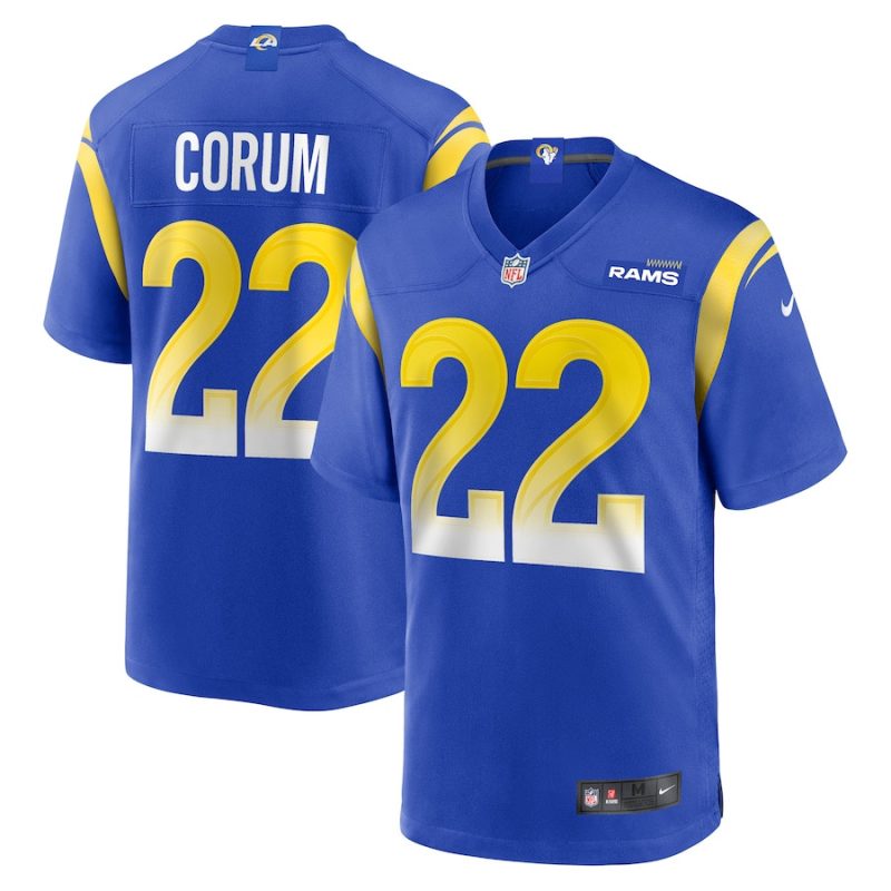 blake corum 22 los angeles rams 2024 nfl draft game jersey royal