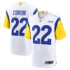 blake corum 22 los angeles rams game men jersey white