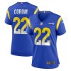 blake corum 22 los angeles rams game women jersey royal