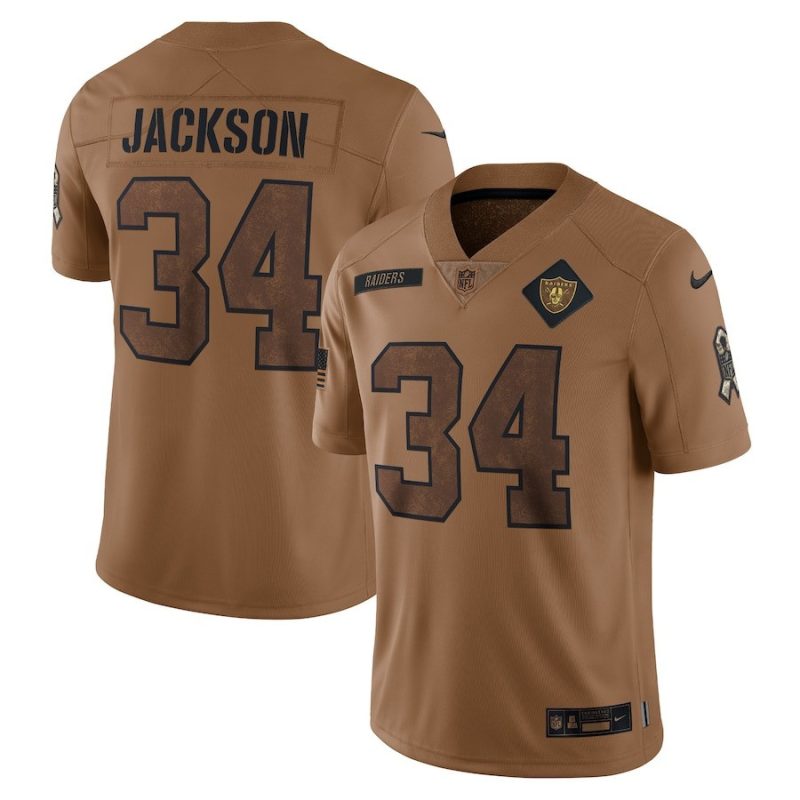 bo jackson 34 las vegas raiders 2023 salute to service limited jersey brown