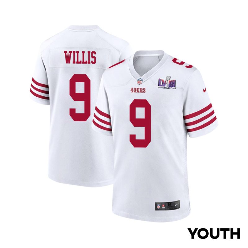 brayden willis 9 san francisco 49ers super bowl lviii patch game youth jersey white