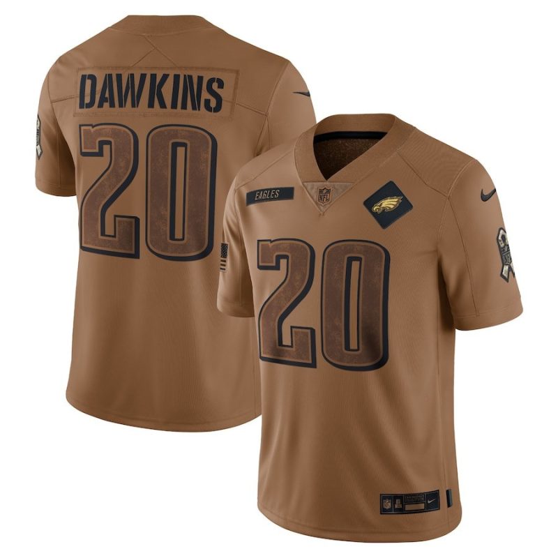 brian dawkins 20 philadelphia eagles 2023 salute to service limited jersey brown