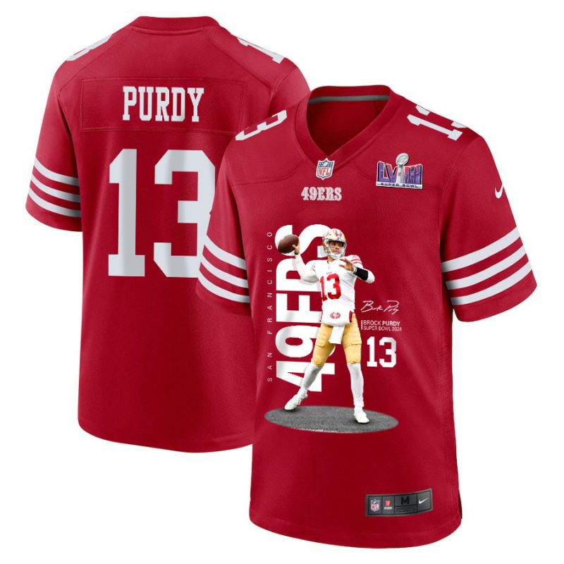 brock purdy 13 san francisco 49ers throwing ball signed game men jersey scarlet