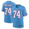 bruce 74 matthews tennessee titans men oilers throwback retired game jersey light blue