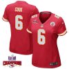 bryan cook 6 kansas city chiefs super bowl lviii champions 4 stars patch game women jersey red