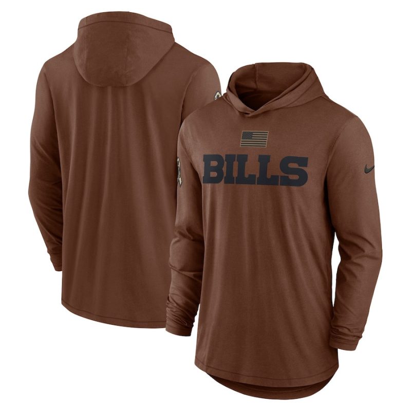 buffalo bills 2023 salute to service lightweight men long sleeve hoodie t shirt brown