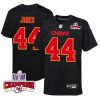 cam jones 44 kansas city chiefs super bowl lviii champions 4 stars patch fashion game youth jersey carbon black