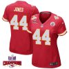 cam jones 44 kansas city chiefs super bowl lviii champions 4 stars patch game women jersey red