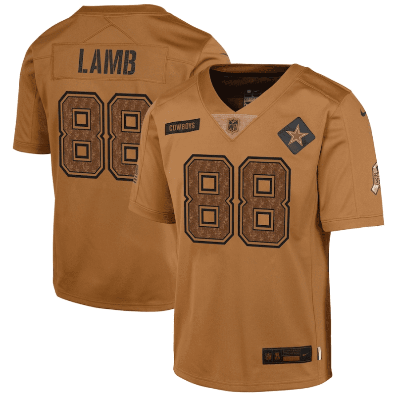 ceedee lamb 88 dallas cowboys 2023 salute to service limited youth jersey brown