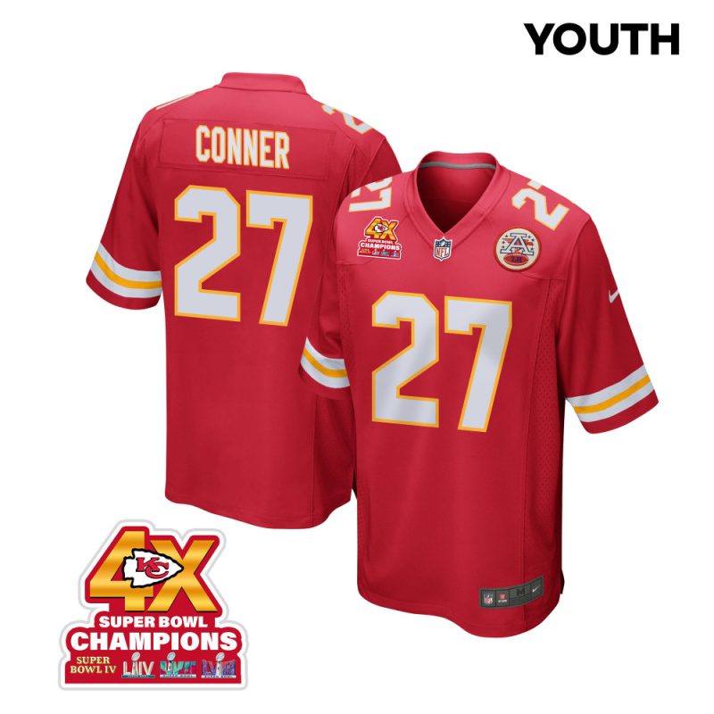 chamarri conner 27 kansas city chiefs super bowl lviii champions 4x game youth jersey red